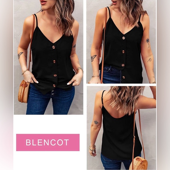 NWOT - BLENCOT Women's Button Down V Neck Strappy Tank Top - Picture 6 of 7